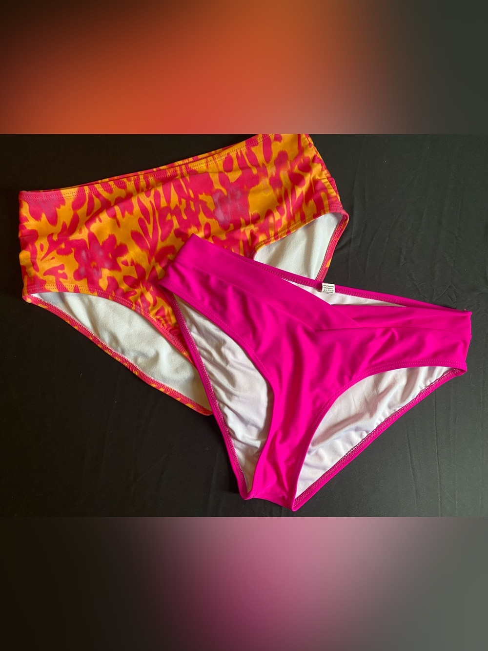 Bright Pink & Orange Printed Bikini Bottoms